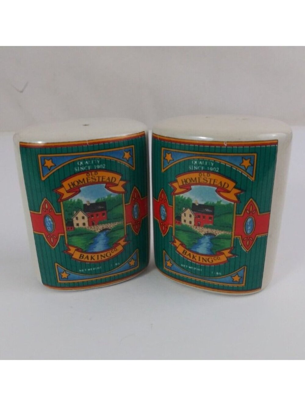 Vintage Hermitage Pottery Old Homestead Baking Co 3" Salt & Pepper Shakers